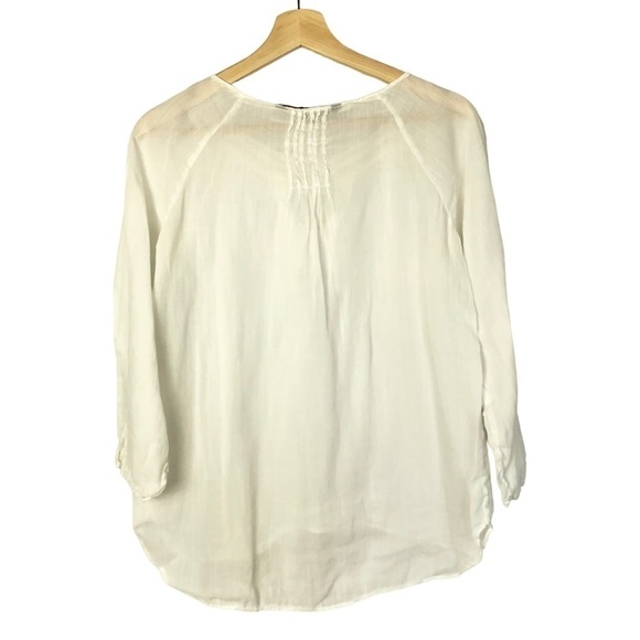 Zara White Round Tie Neck Lightweight 3/4 Long Sleeve Blouse M - Picture 2 of 3